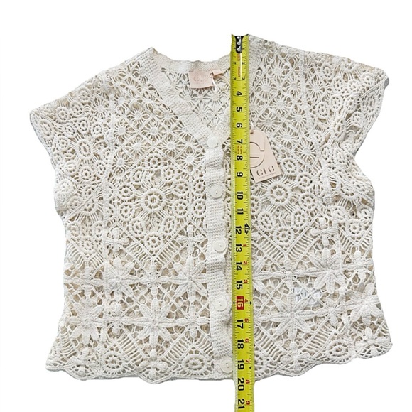 GLG Good Luck Gem Ivory Crochet Button Front Cardigan NWT Size S Boho - Picture 6 of 7
